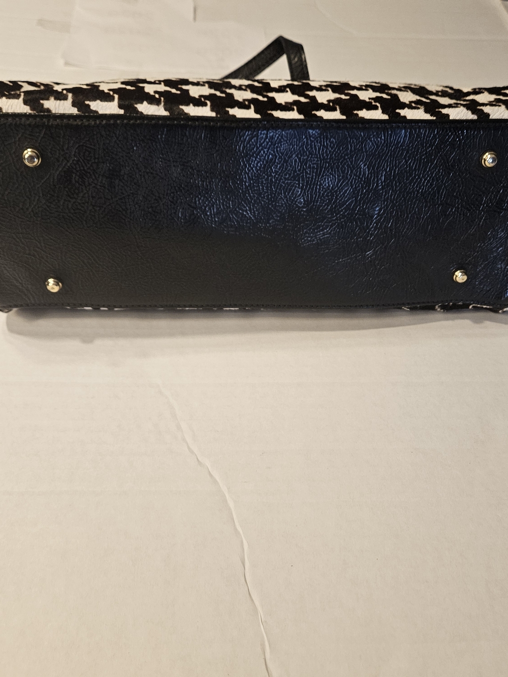 Clever Carriage Calf Hair Black & White Houndstooth Satchel with Black Trim - Picture 6 of 16